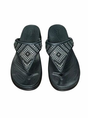 Crocs Black Rhinestone Thong Sandals Women’s 10 Comfort Flip Flops Studded